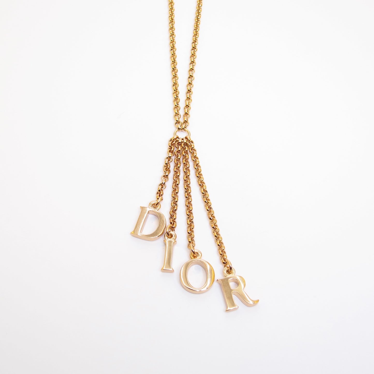 Christian Dior Vintage Dior Letter Charm Tassel Golden Long Necklace