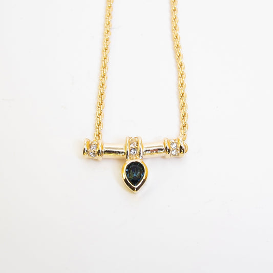 Christian Dior 復古藍色寶石和水鑽吊墜金色項鍊