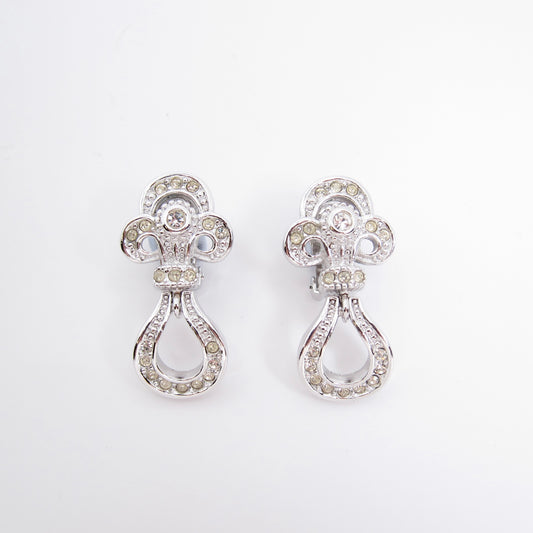 Christian Dior Vintage Stylish Rhinestone Silver Clip-on Earrings