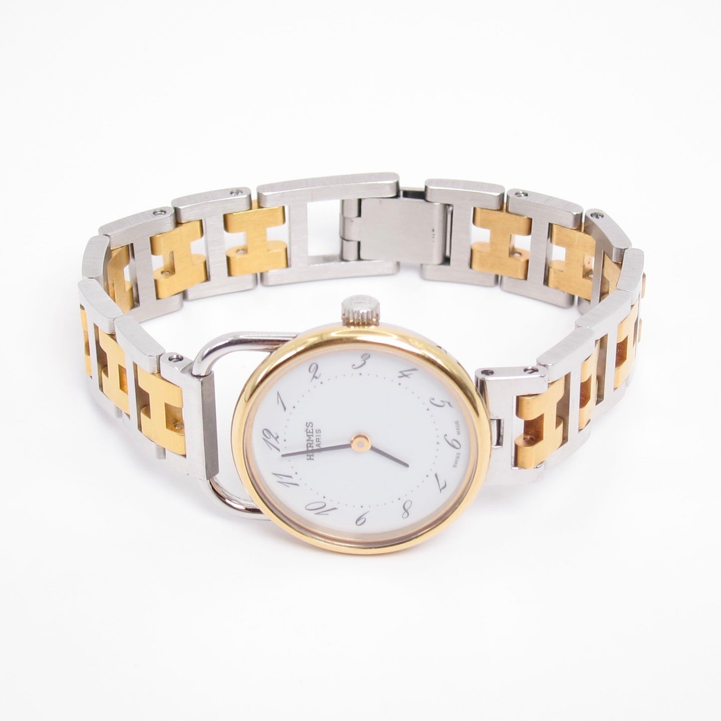 Hermes Vintage Arceau White Face with H Bracelet Two Tone Watch