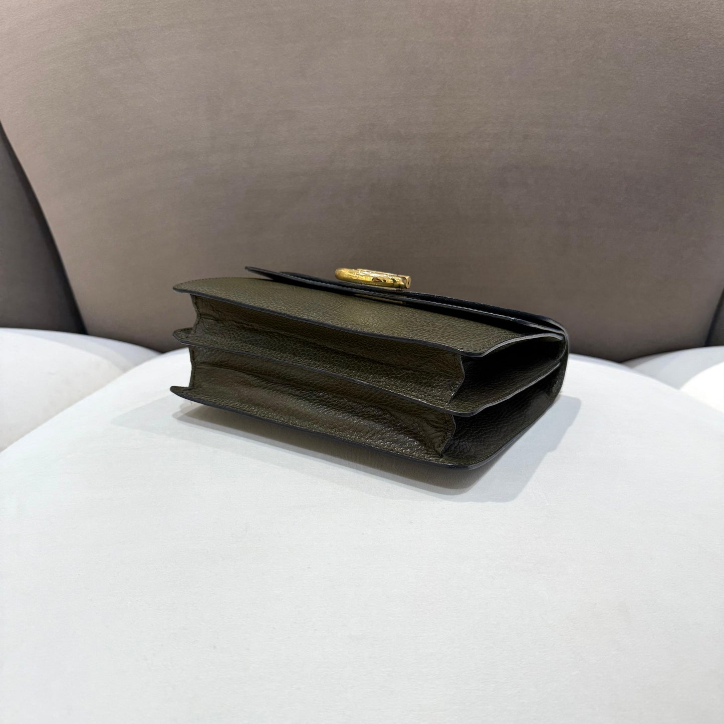 Celine Vintage Olive Green Leather Ring Clasp Top Handle Bag