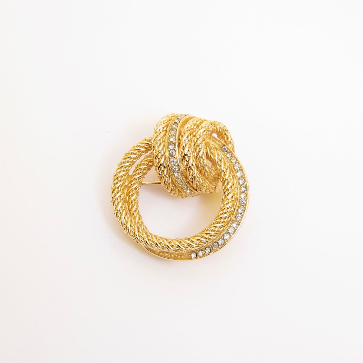 Christian Dior Vintage Twisted Rope Circle with Rhinestone Golden Brooch