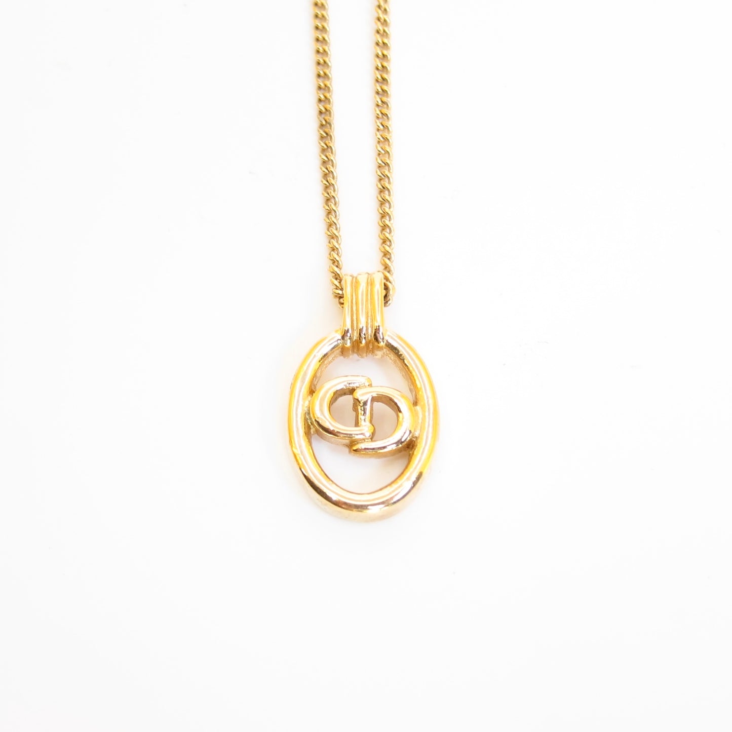 Christian Dior Vintage CD Logo in Oval Shape Golden Necklace