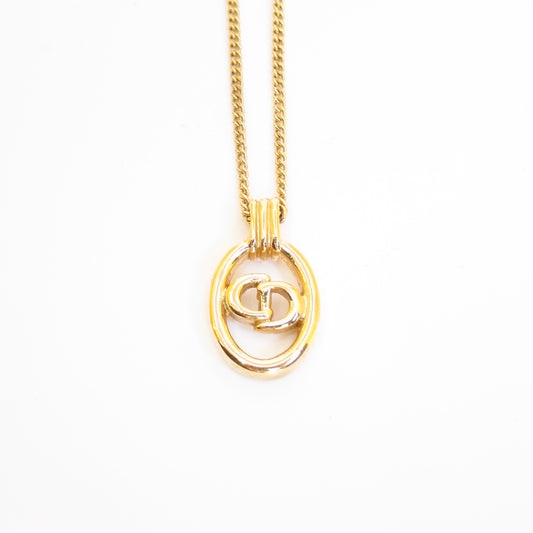 Christian Dior Vintage CD Logo in Oval Shape Golden Necklace
