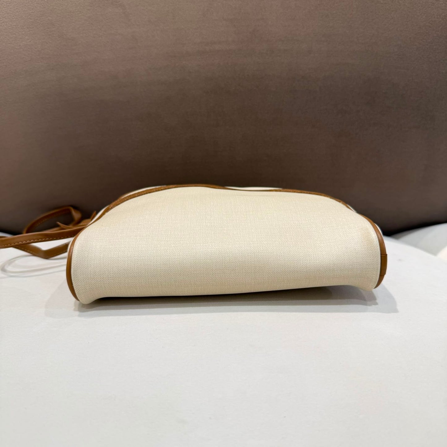 Christian Dior Vintage Ivory Canvas Tan Leather Shoulder Bag
