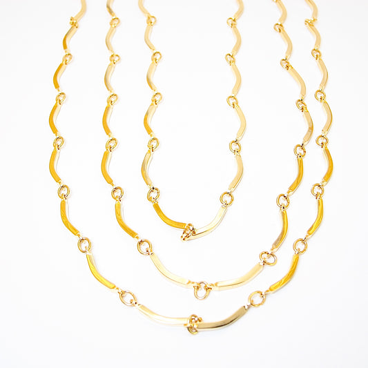 Yves Saint Laurent Vintage Stylish 3-Row Golden Long Necklace