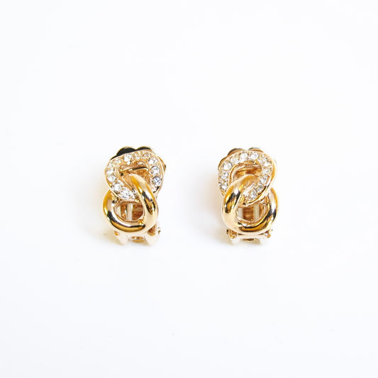 Christian Dior Vintage Rhinestone and Link Golden Clip-on Earrings