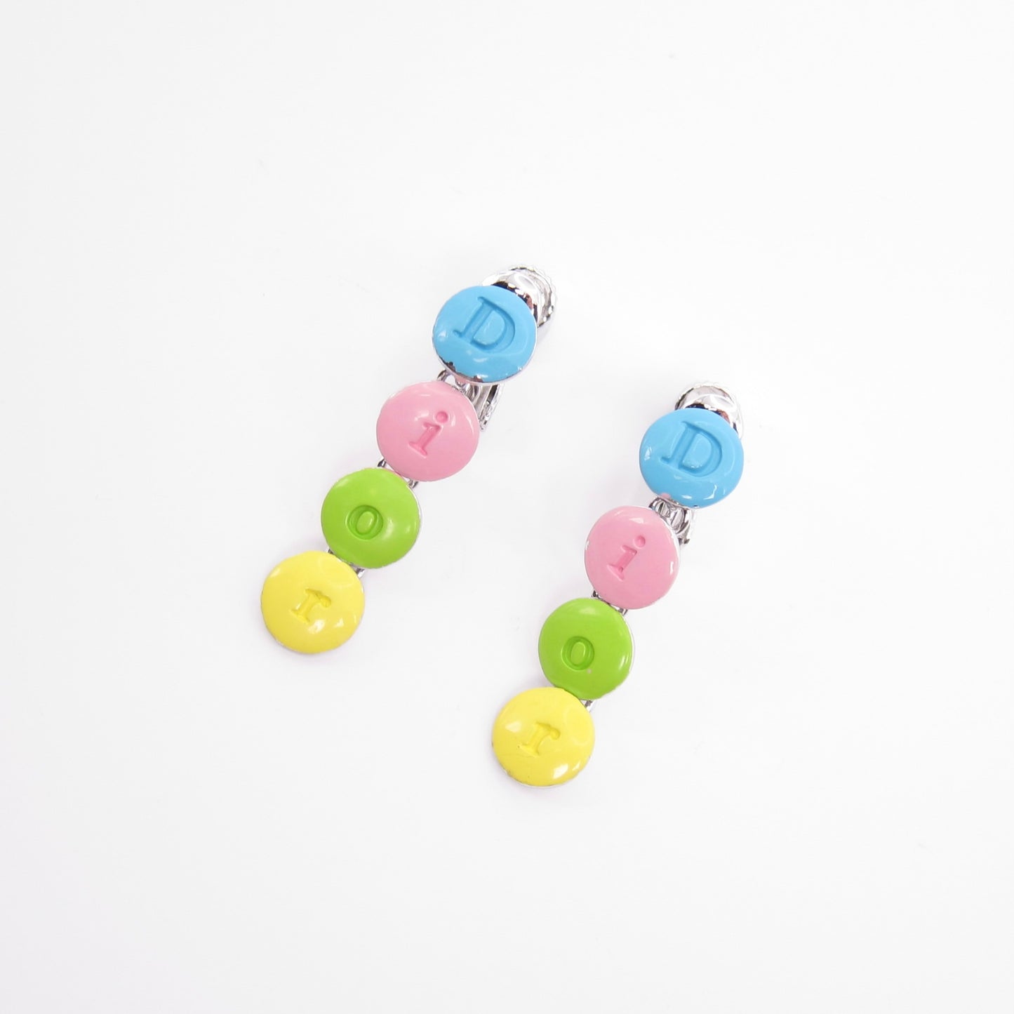 Christian Dior Vintage Dior Logo with Multi Color Silver Clip-on Earrings