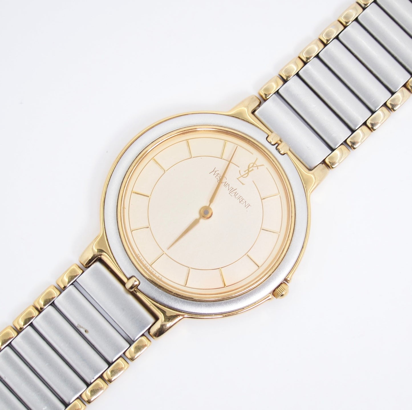 Yves Saint Laurent Vintage Round Champagne Face Two Tone Watch