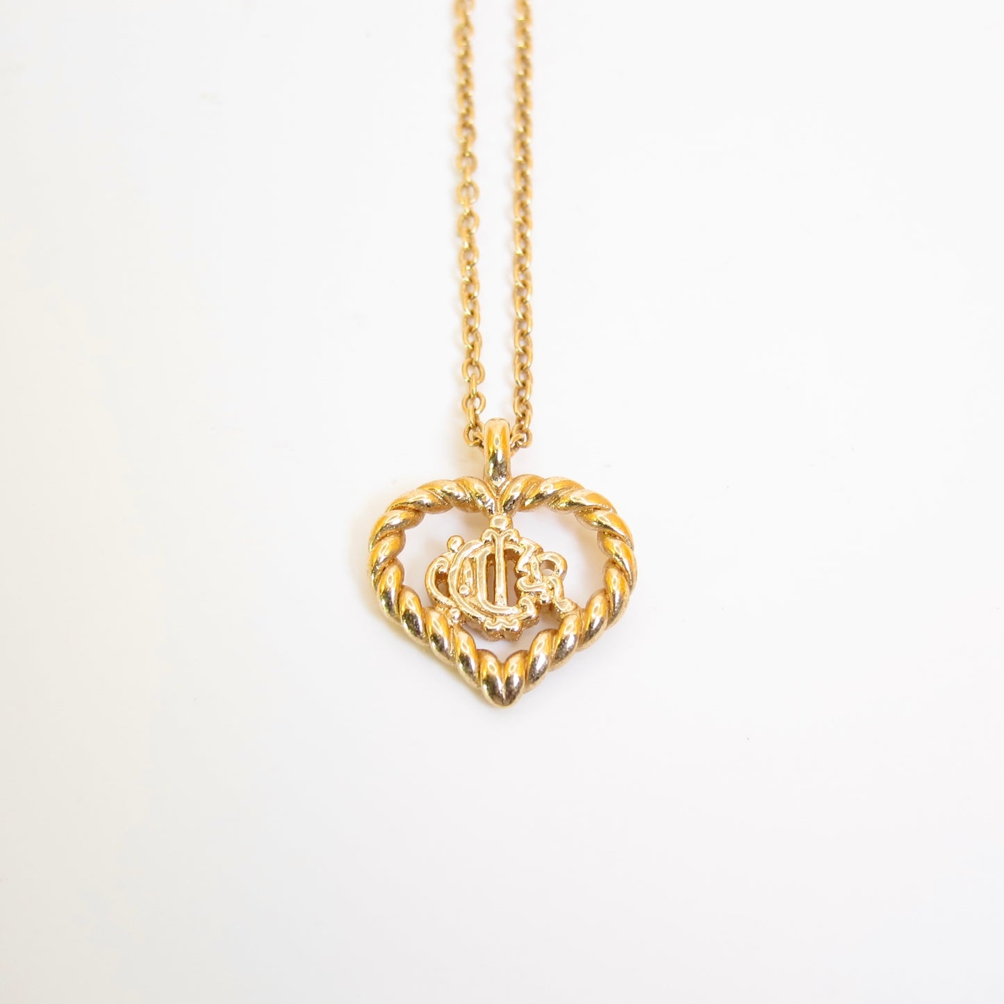 Christian Dior Vintage Dior Logo in Heart Golden Necklace