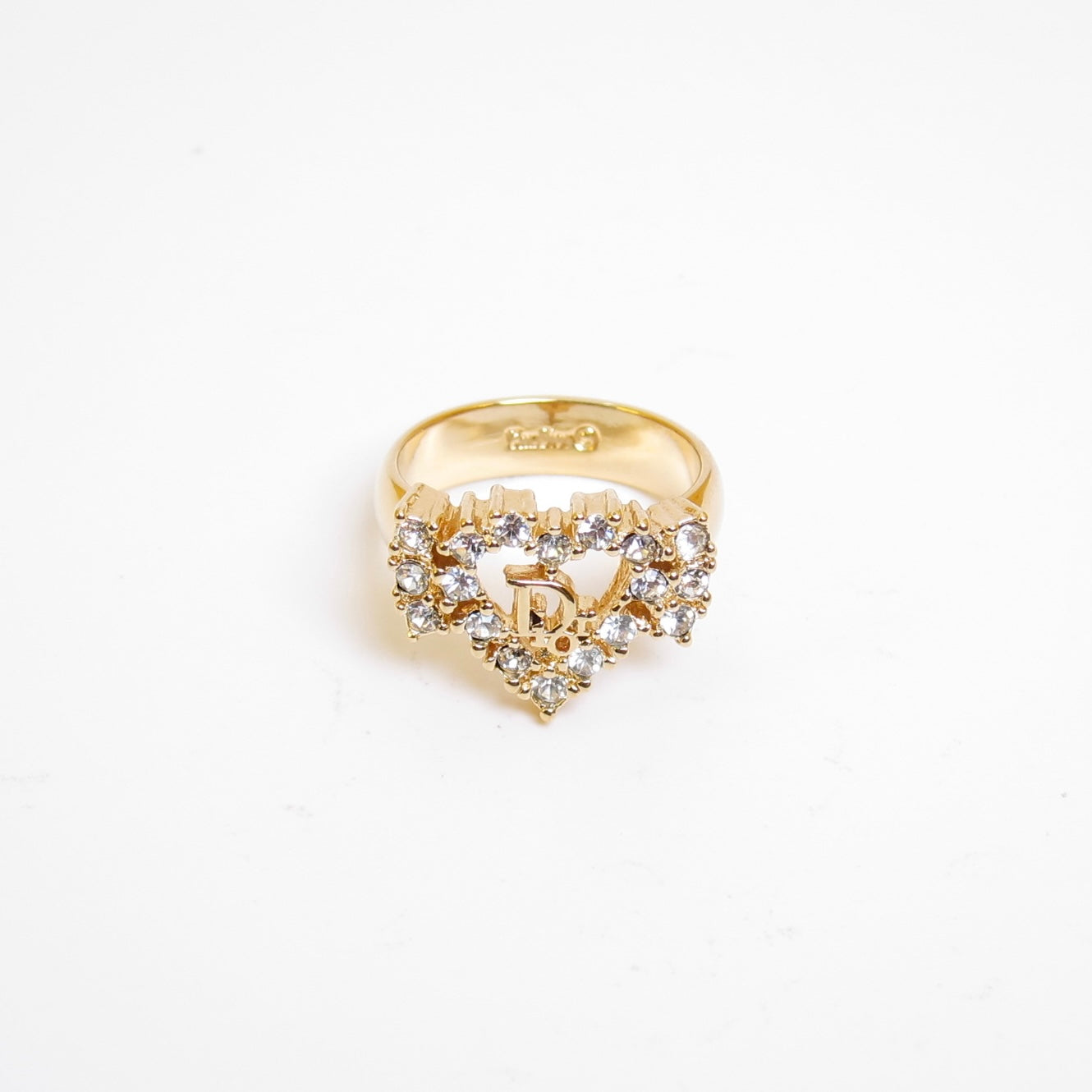 Christian Dior Vintage Dior Logo in Heart Ribbon Golden Ring