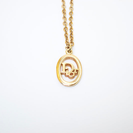 Christian Dior Vintage Dior Logo in Oval Shape Golden Necklace
