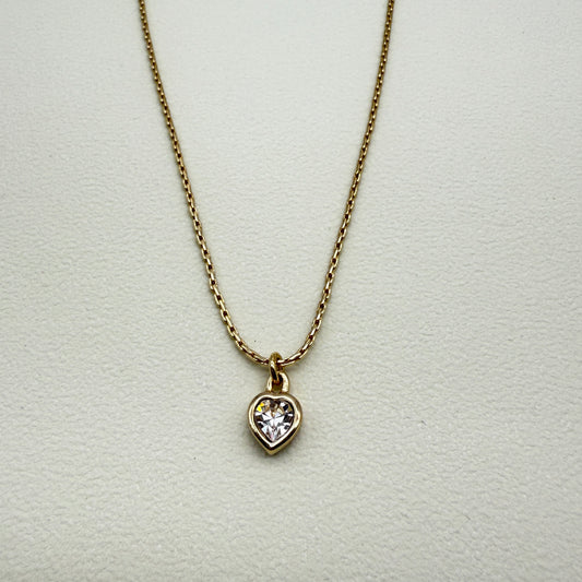 Christian Dior Vintage Heart Motif Rhinestone Pendant Golden Necklace