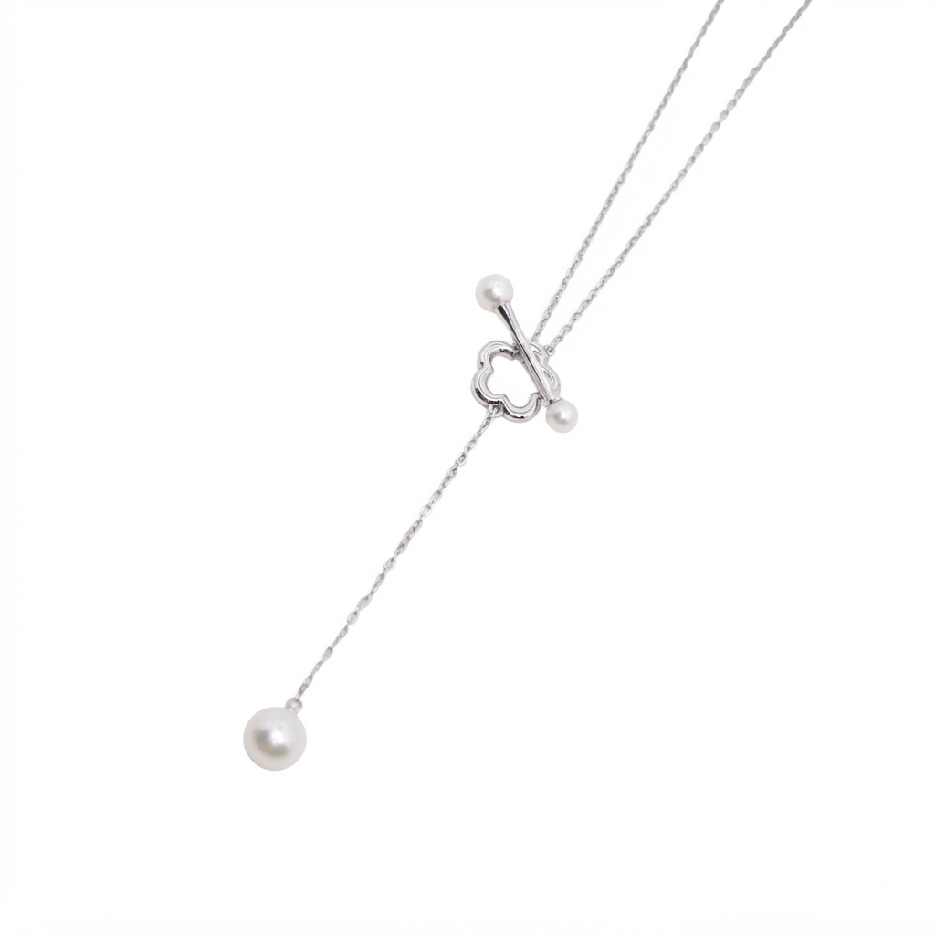 Mikimoto Vintage Akoya Pearl and Flower T-Bar Y-Necklace
