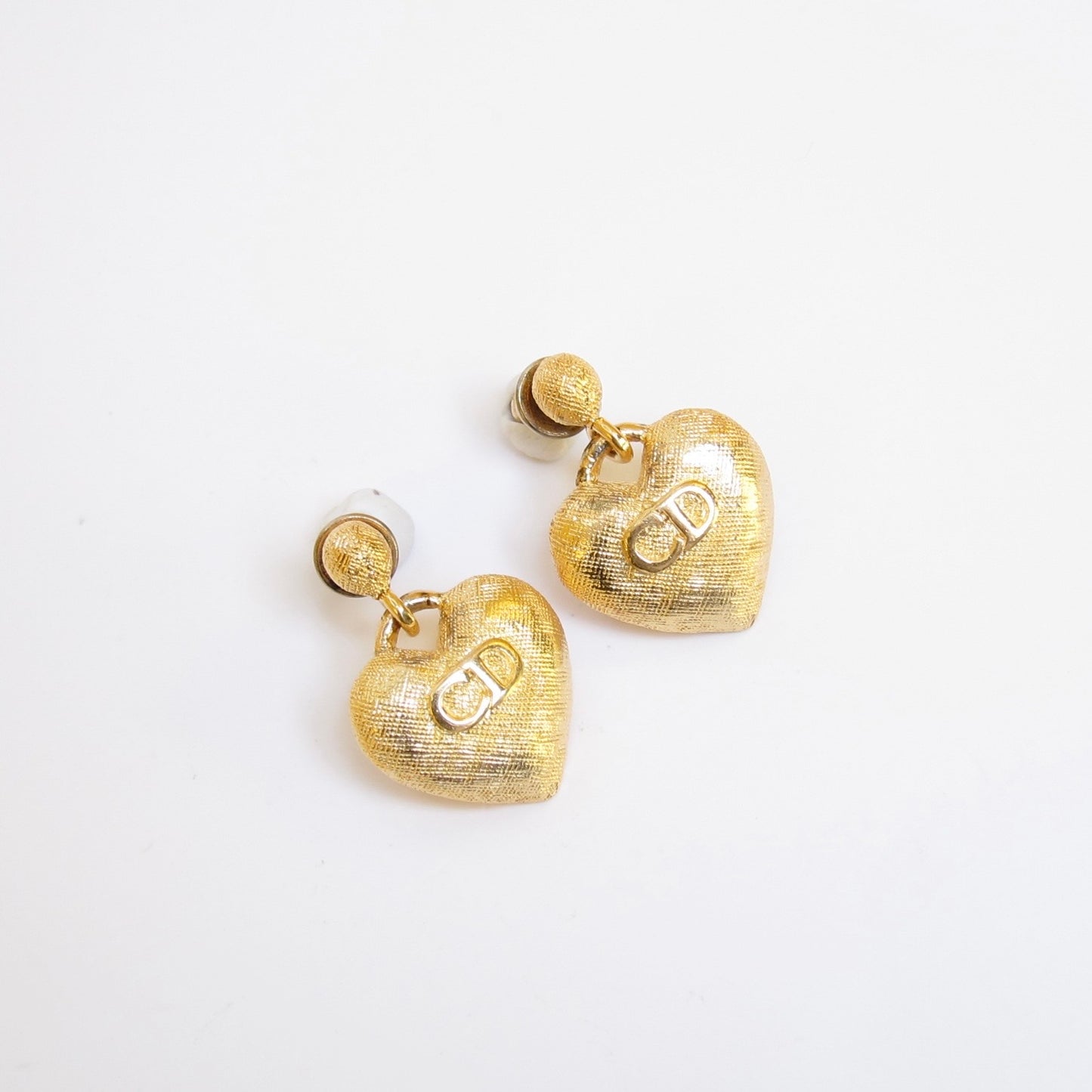 Christian Dior Vintage CD Logo on Heart Golden Earrings