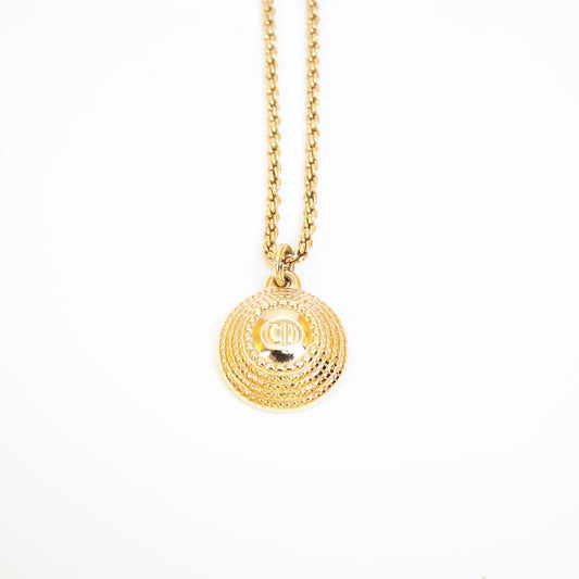 Christian Dior Vintage CD Logo in Circle Pendant Golden Necklace