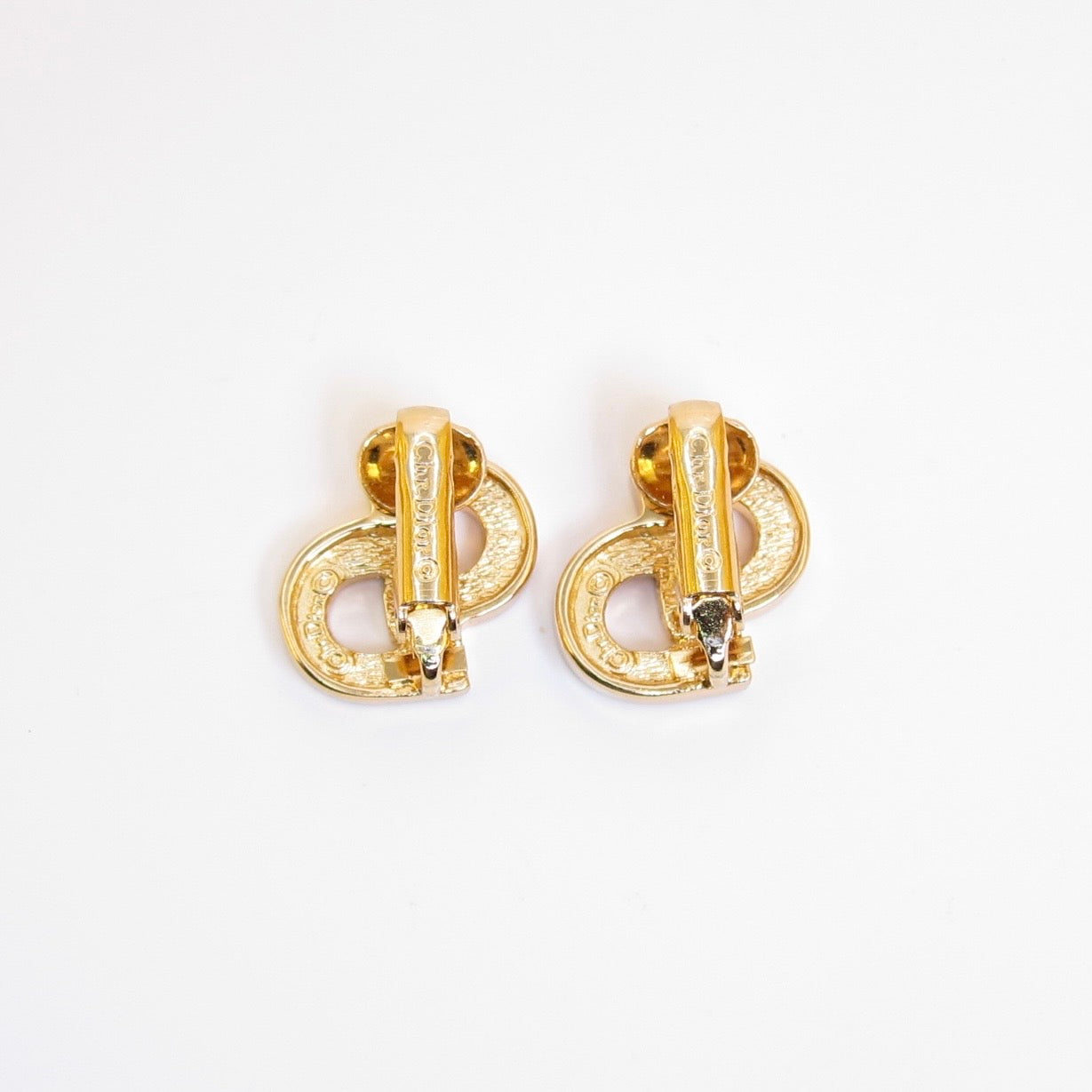 Christian Dior Vintage CD Logo with Rhinestone Golden Clip-on Earrings