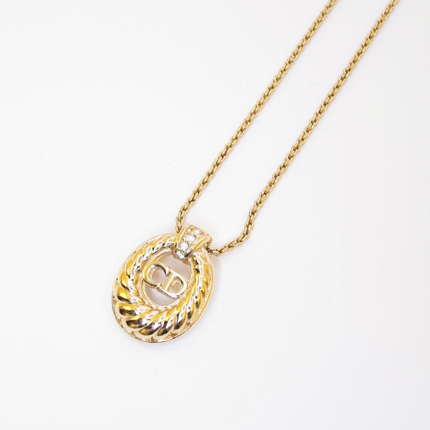 Christian Dior Vintage CD Logo in Oval Shaped Golden Necklace