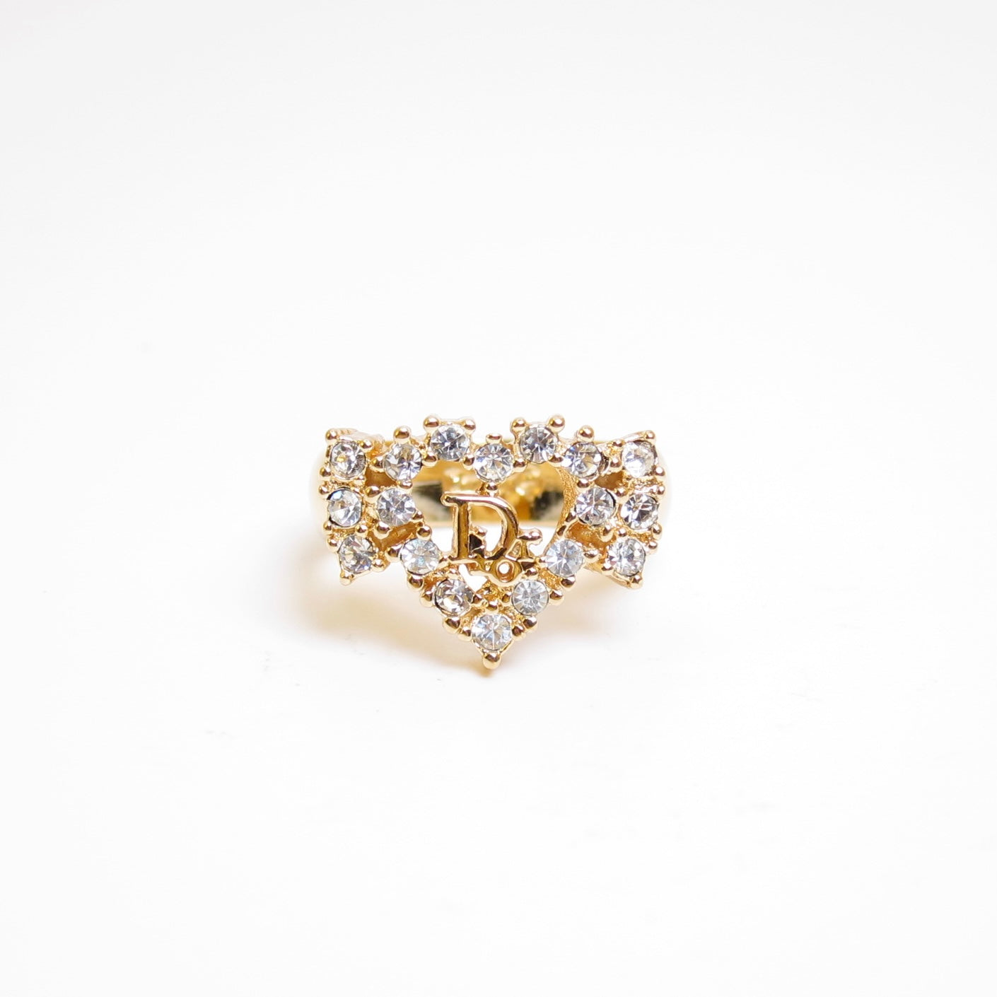 Christian Dior Vintage Dior Logo in Heart Ribbon Golden Ring