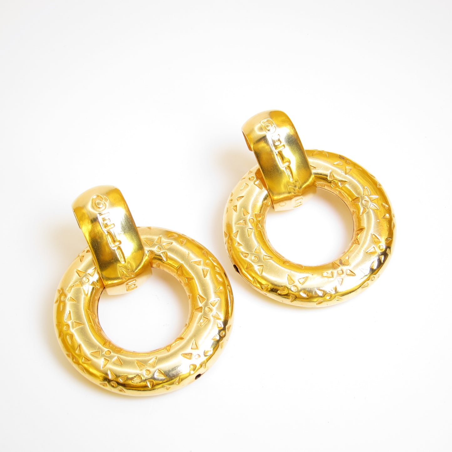 Celine Vintage Celine Logo and Circle with Star Golden Clip-on Earrings