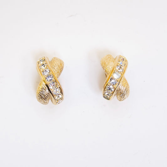 Christian Dior Vintage Cross with Rhinestone Golden Clip-on Earrings