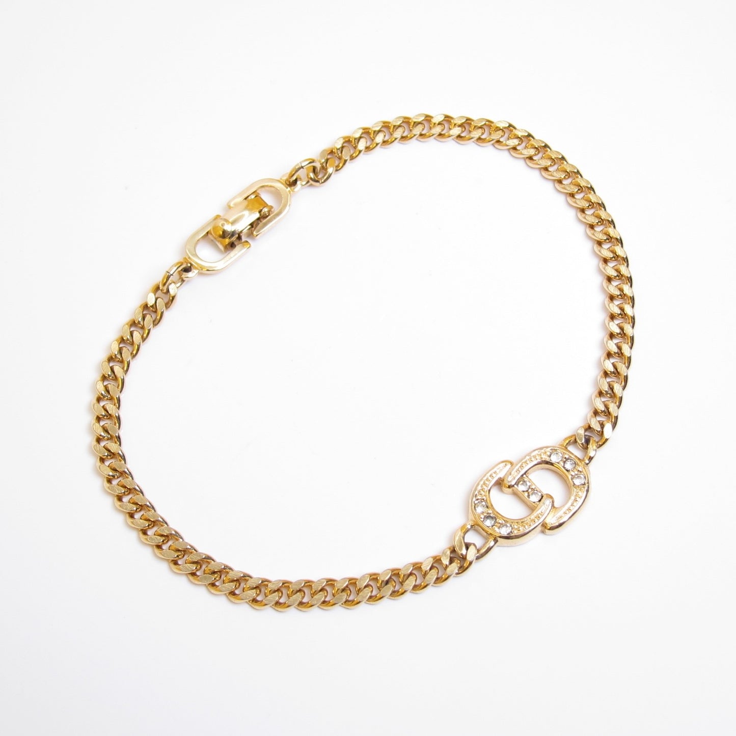 Christian Dior Vintage CD Logo with Rhinestone Golden Bracelet