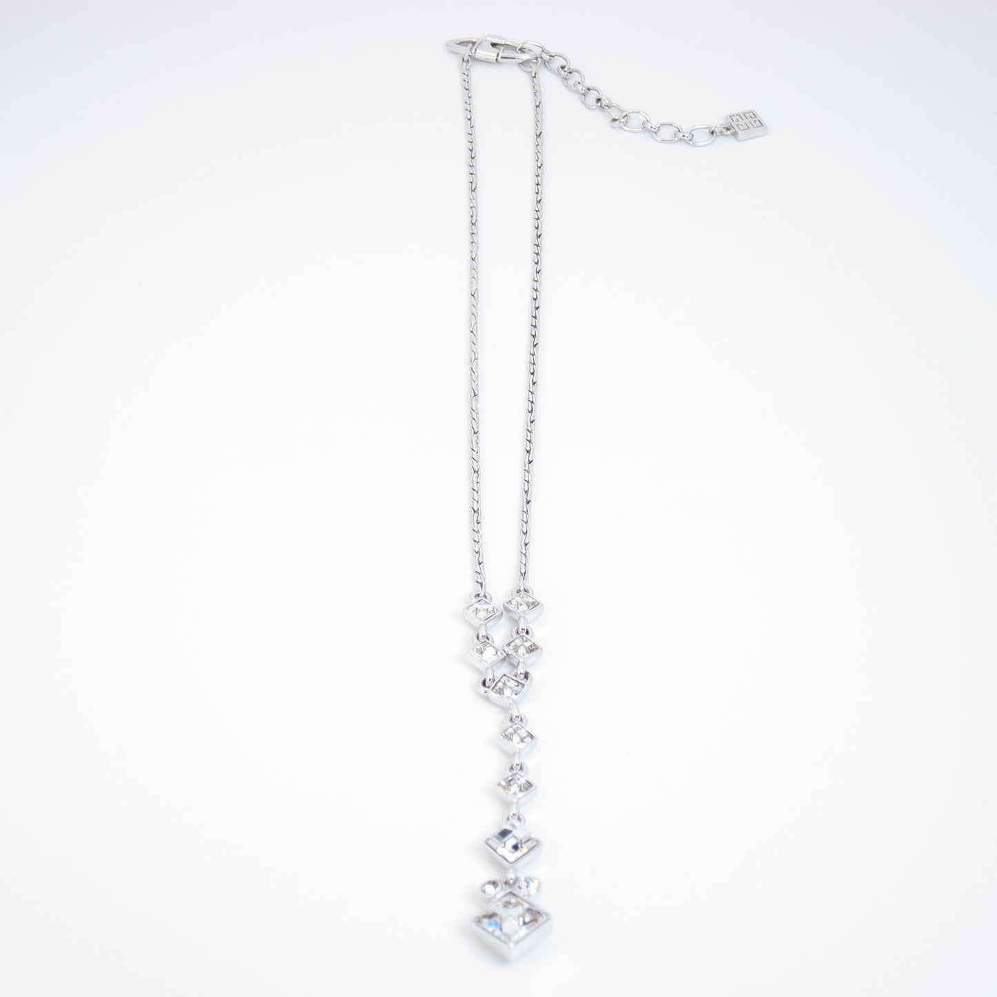Givenchy Vintage Rhombus Rhinestone Silver Necklace