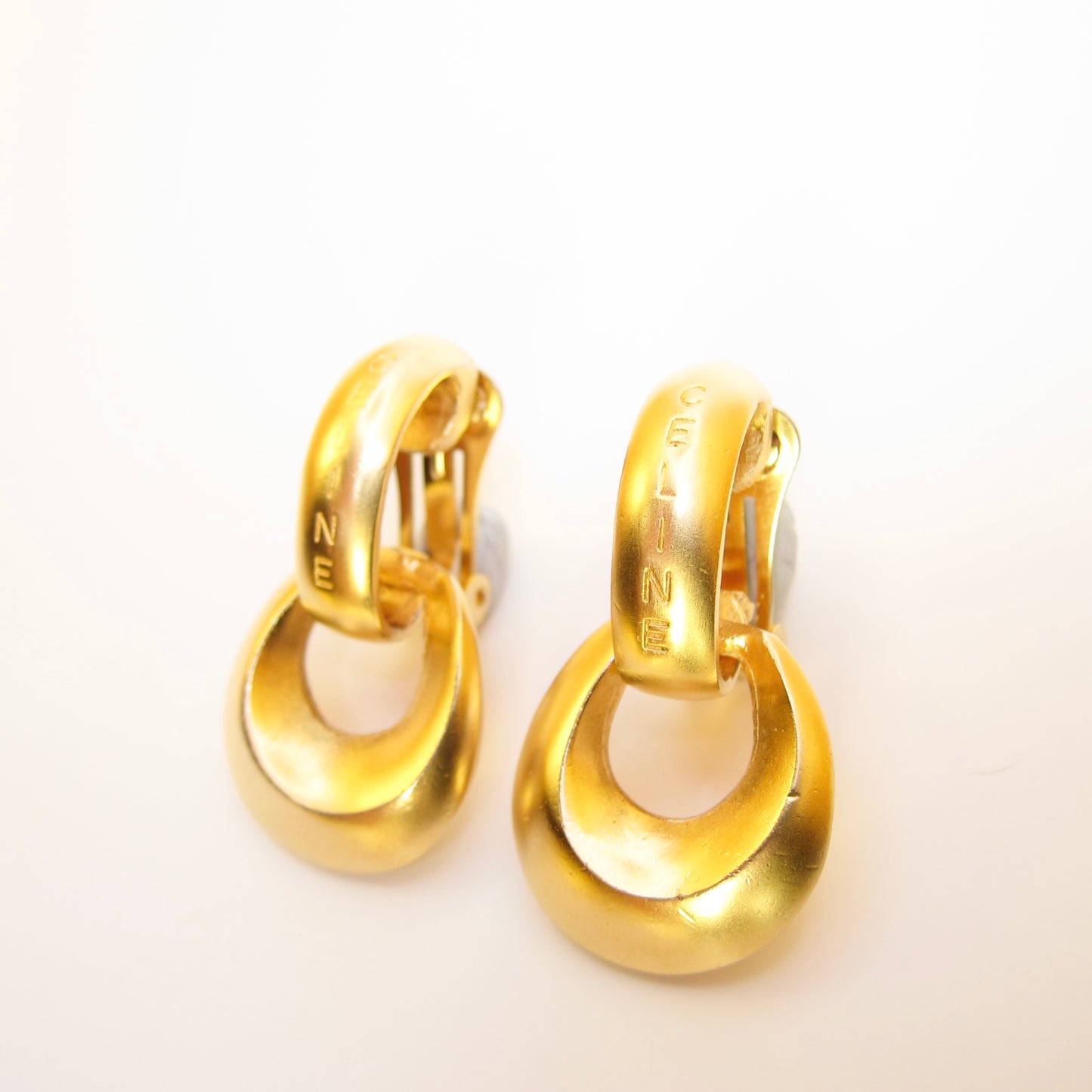 Celine Vintage Celine Logo 2-way Usage Golden Clip-on Earrings