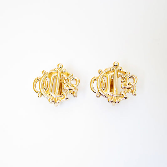 Christian Dior Vintage Dior Logo Golden Clip-on Earrings