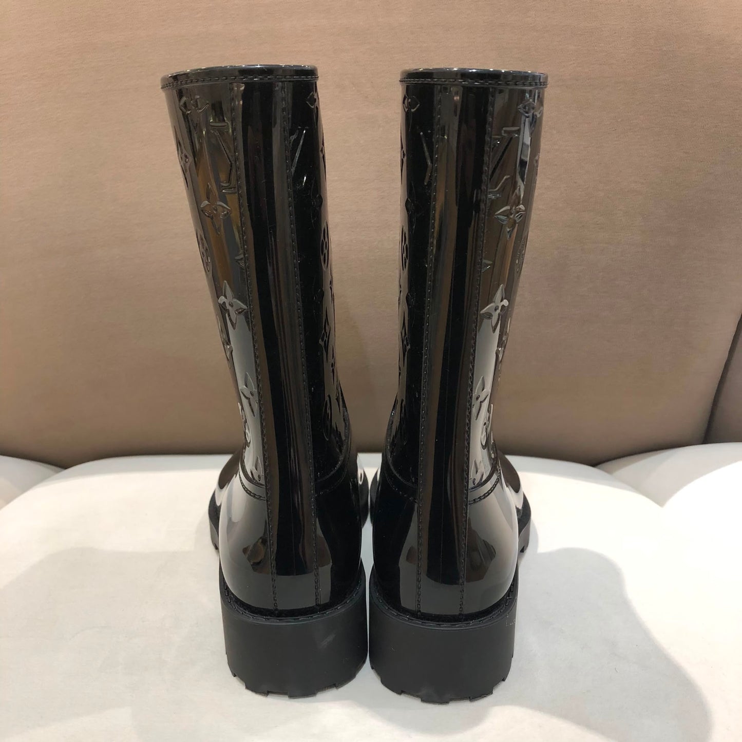 Louis Vuitton Black Monogram Embossed Lug Sole Boots Size 38