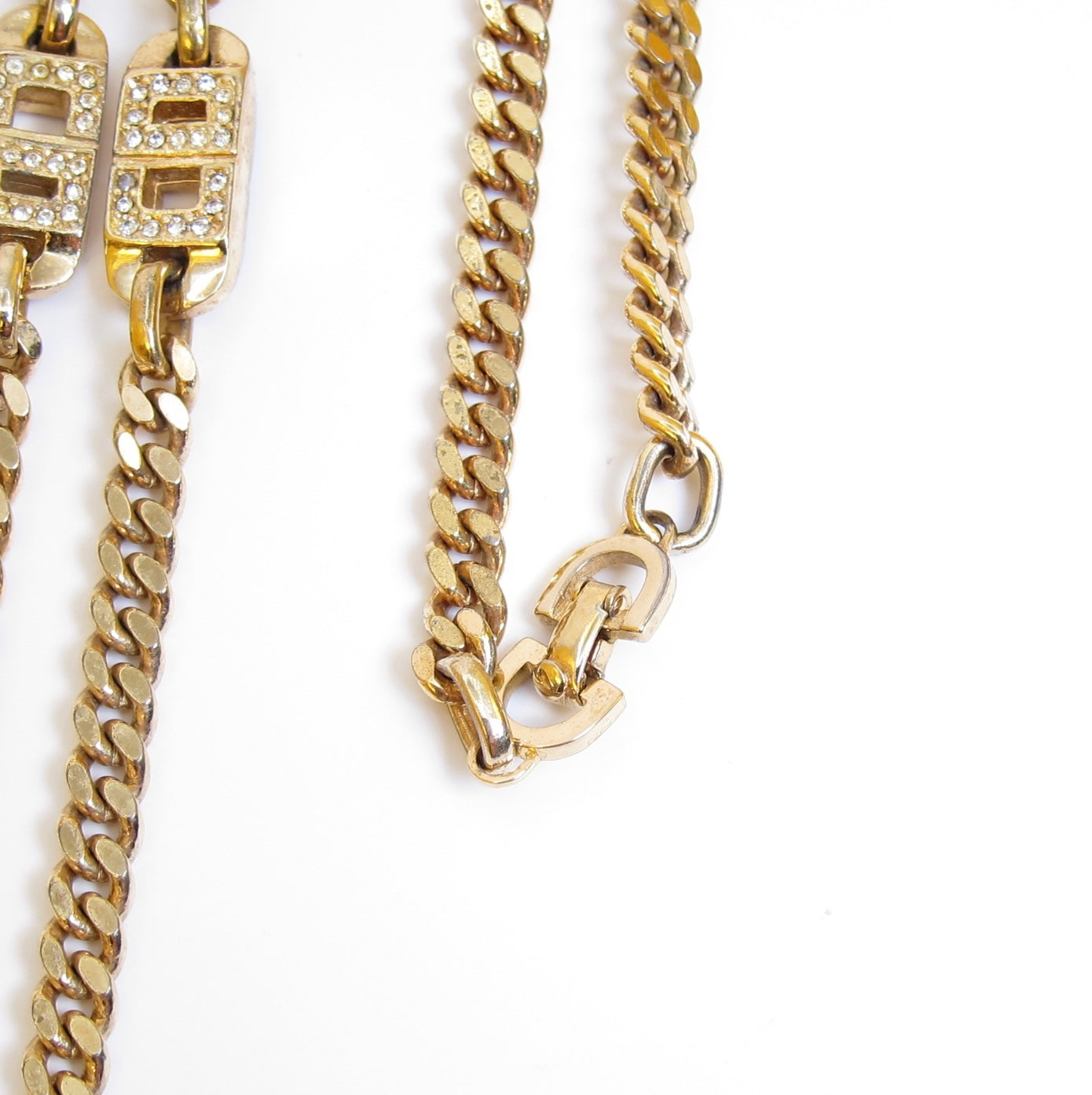 Christian Dior Vintage CD Logo with Rhinestone Golden Long Necklace
