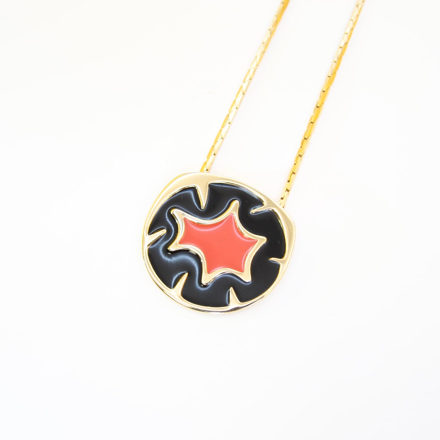 Givenchy Vintage Black and Apricot Pendant Golden Necklace