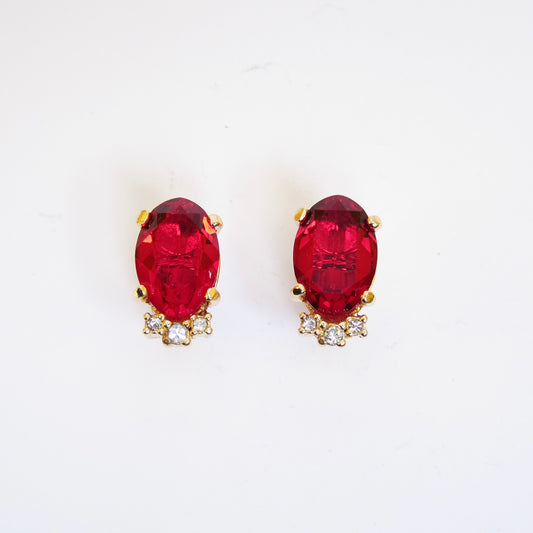 Christian Dior Vintage Red Color Stone and Rhinestone Golden Clip-on Earrings