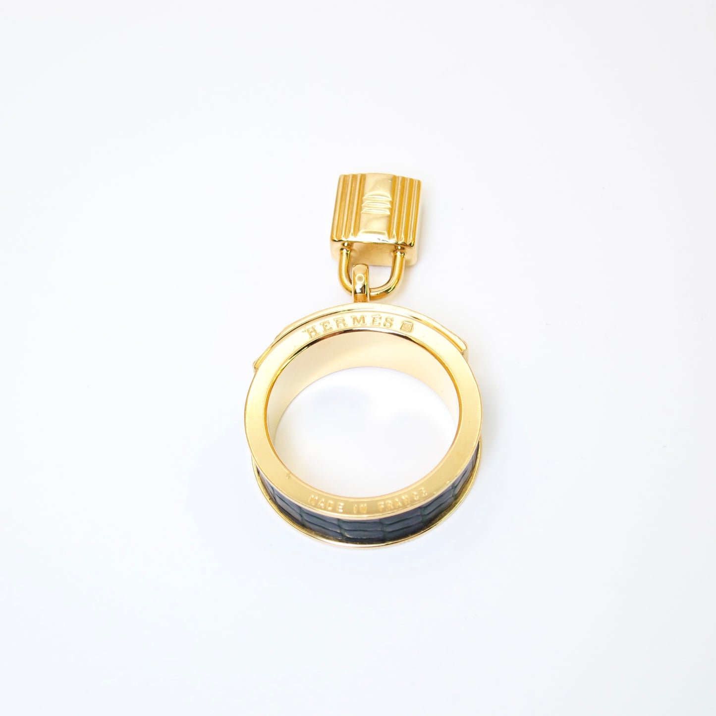 Hermes Vintage Kelly Dark Green Leather and Golden Scarf Ring