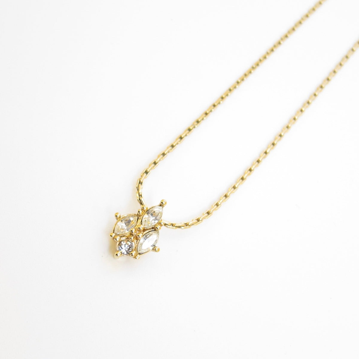 Christian Dior Vintage Floral Rhinestone Gold-Tone Pendant Necklace