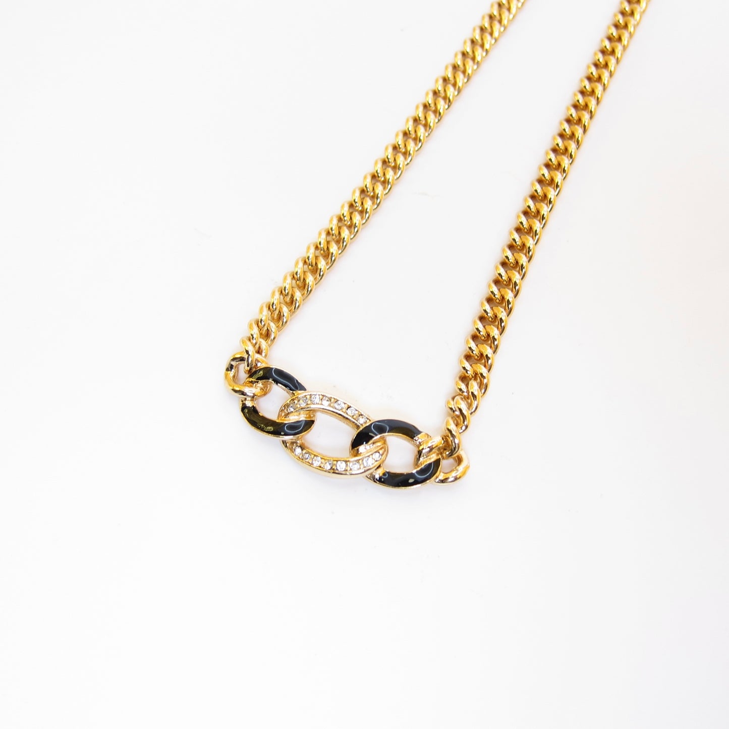 Christian Dior Vintage Black and Rhinestone Golden Necklace