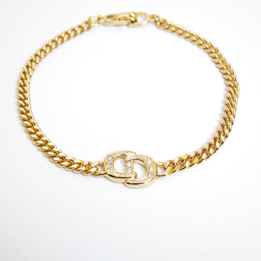 Christian Dior Vintage CD Logo with Rhinestone Golden Bracelet