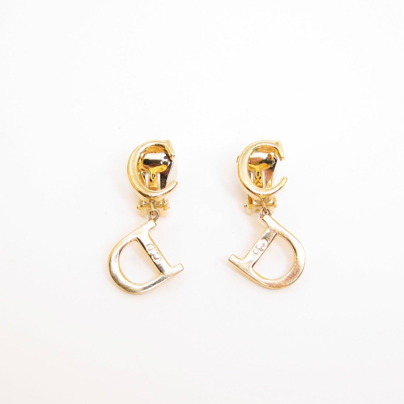 Christian Dior Vintage CD Logo Dangle Golden Clip-on Earrings