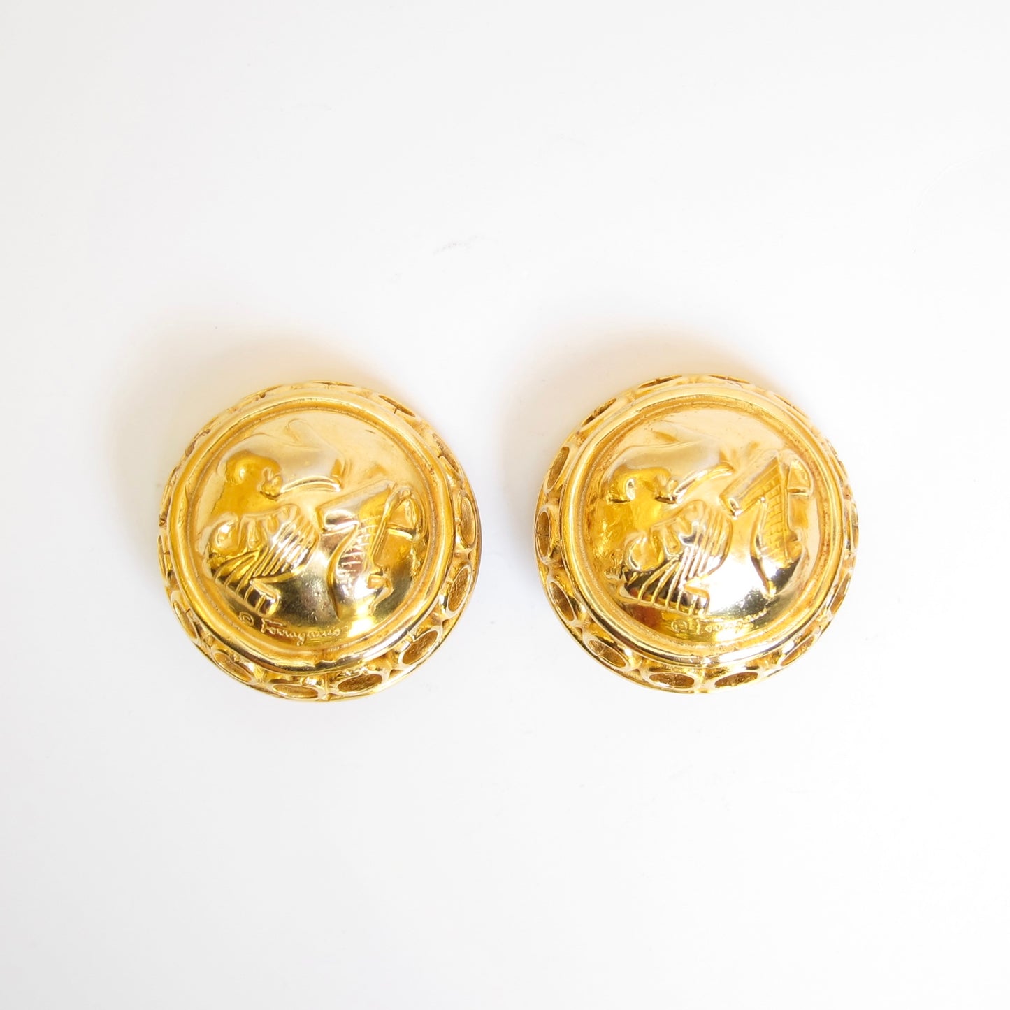 Ferragamo Vintage Shoes Motif Golden Clip-on Earrings