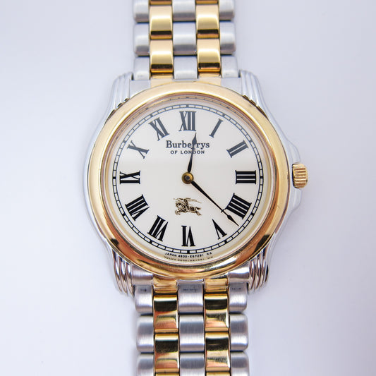 Burberry Vintage Round White Face Two Tone Watch