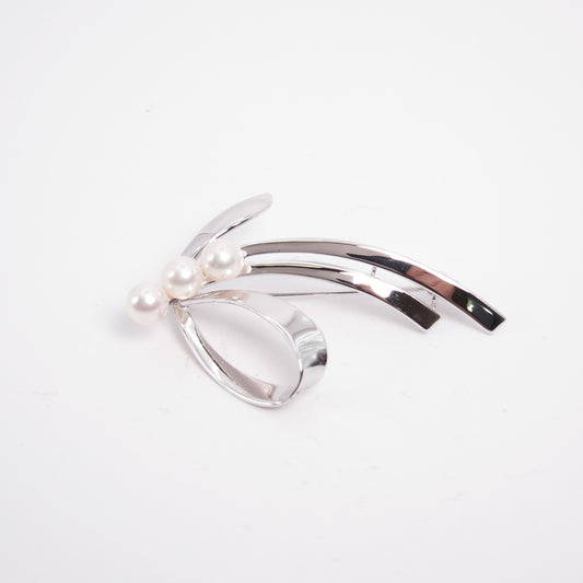 Mikimoto Vintage Ribbon with Akoya Pearl Silver Brooch