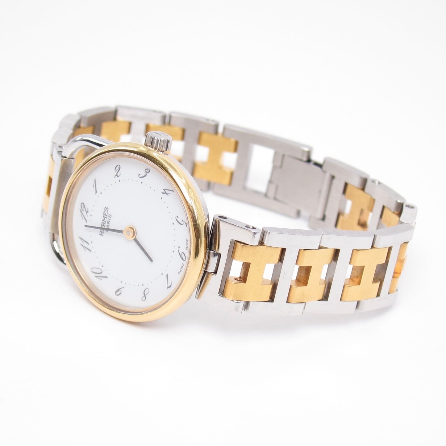 Hermes Vintage Arceau White Face with H Bracelet Two Tone Watch