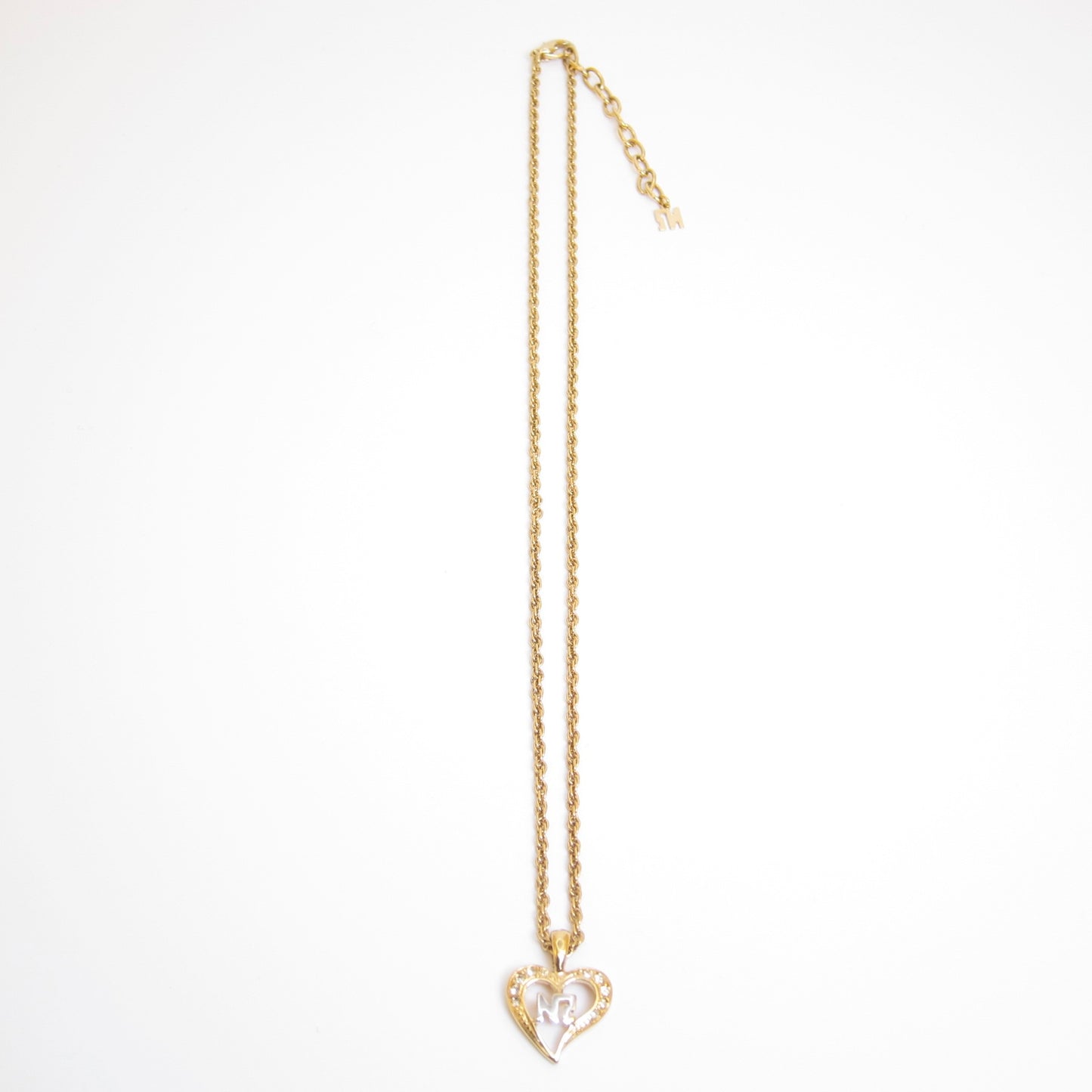 Nina Ricci Vintage NR Logo in Heart with Rhinestone Golden Necklace