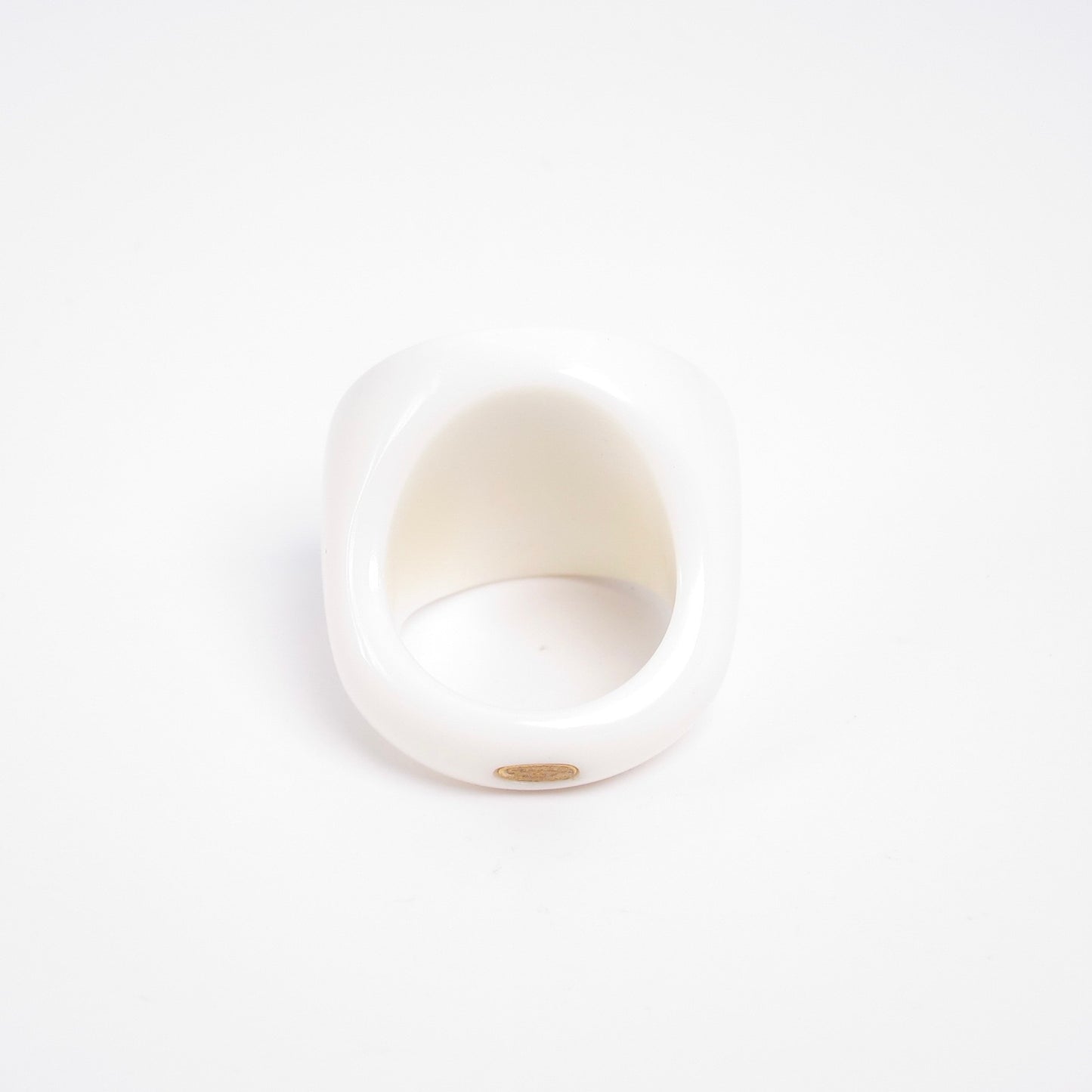 Chanel Vintage CC Logo White Camellia Resin Ring
