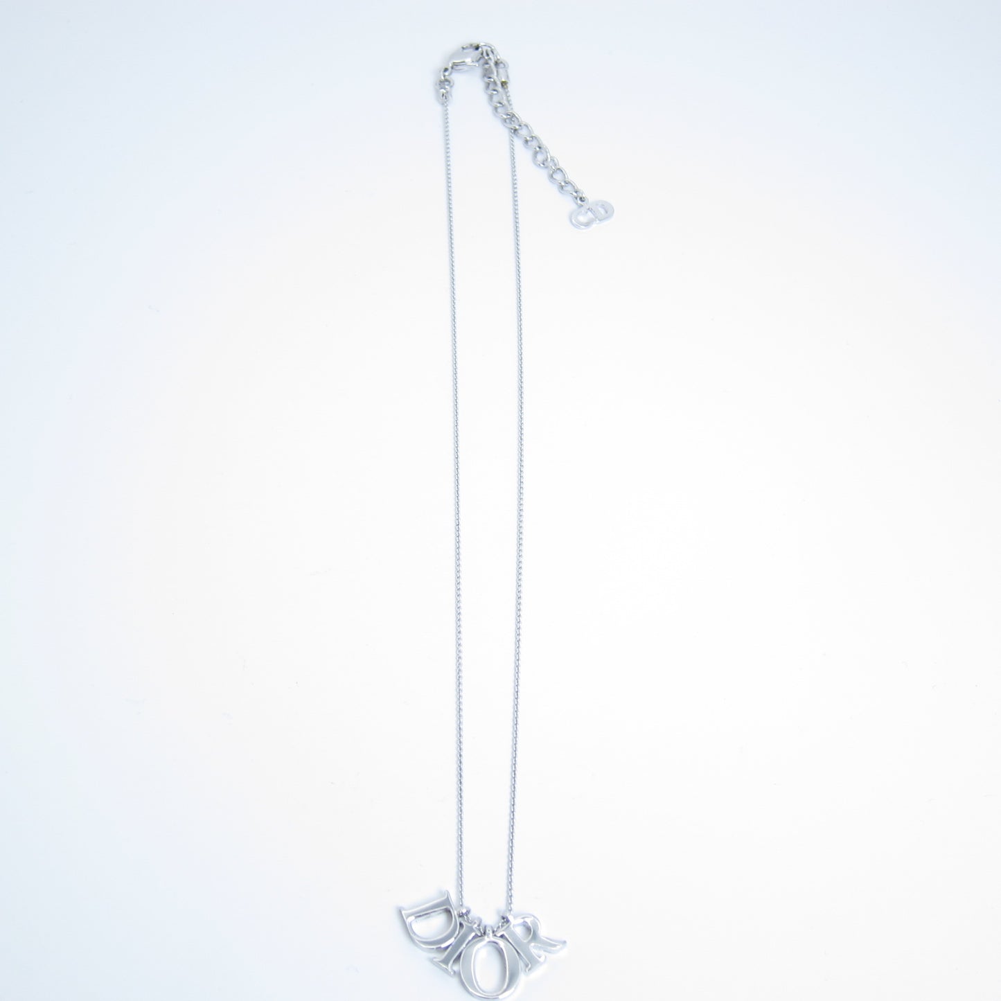 Christian Dior Vintage Dior Logo Letter Charm Silver Necklace