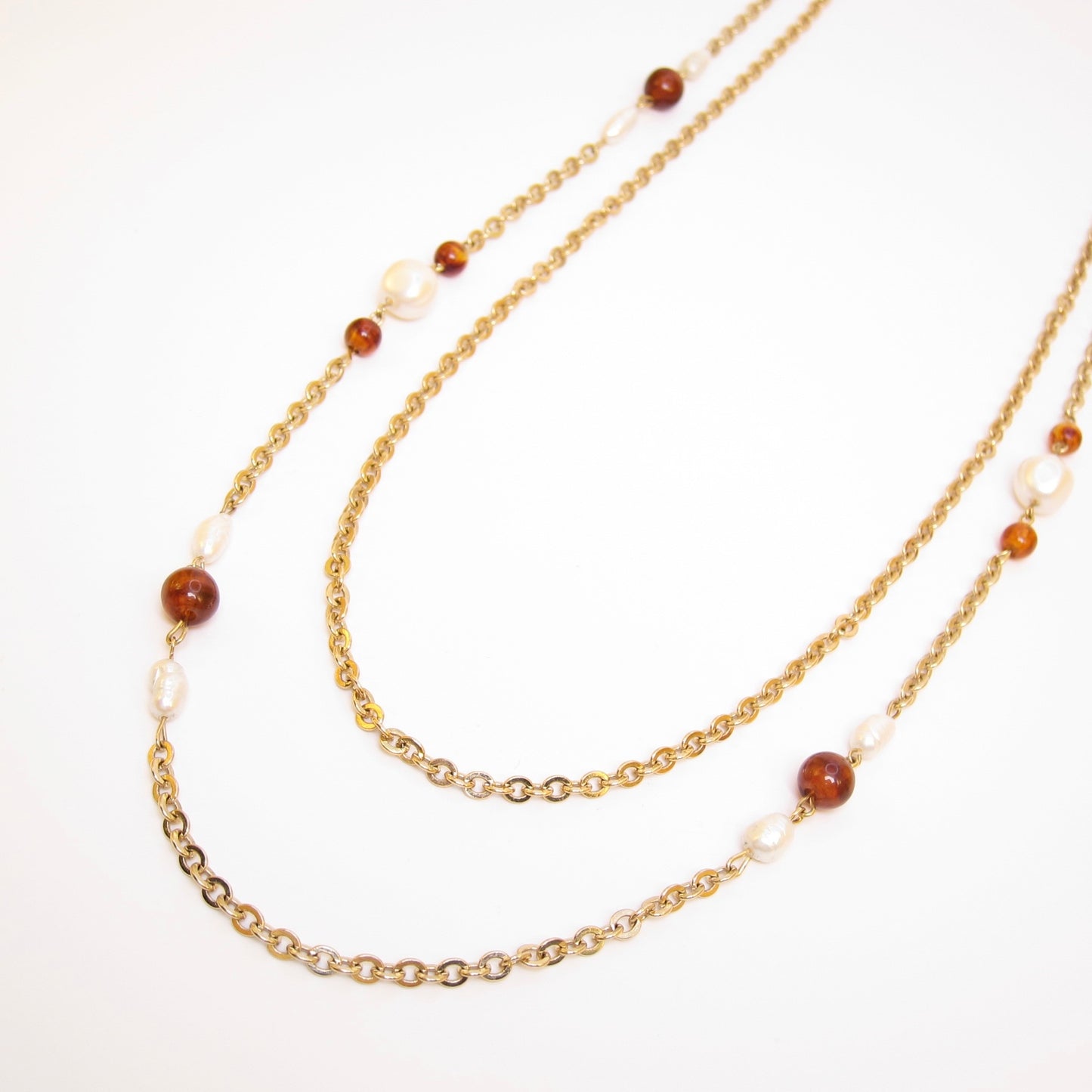 Givenchy Vintage Pearl and Amber Bead Golden Long Necklace