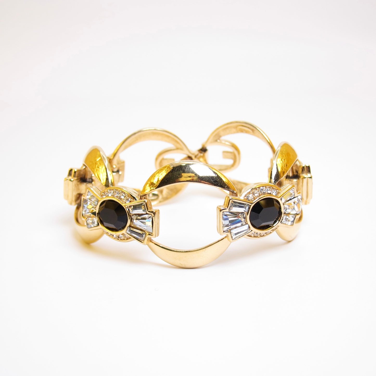 Givenchy Vintage Black Stone and Rhinestone Golden Bracelet