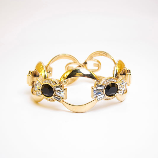 Givenchy Vintage Black Stone and Rhinestone Golden Bracelet