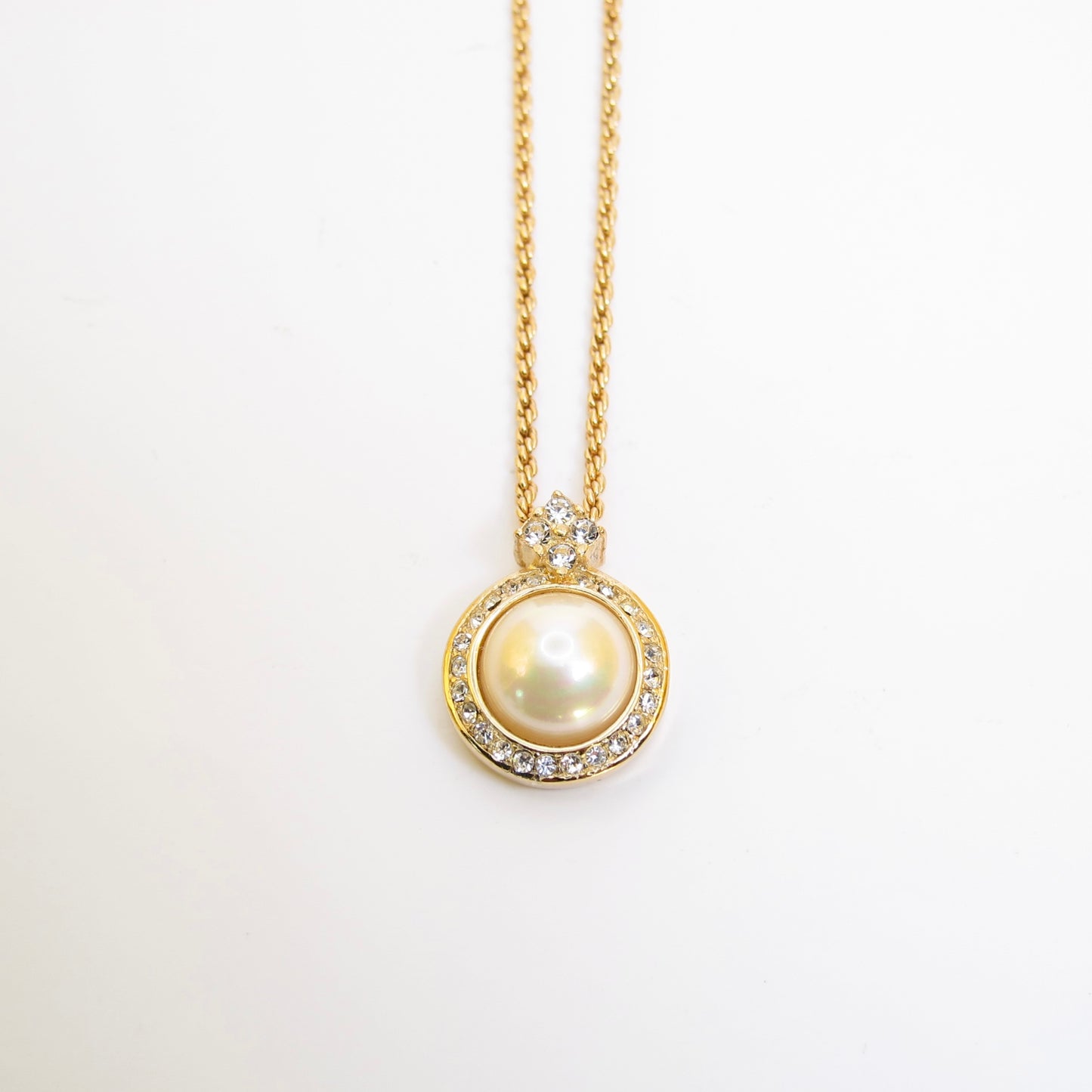 Christian Dior Vintage Pearl and Rhinestone Golden Necklace