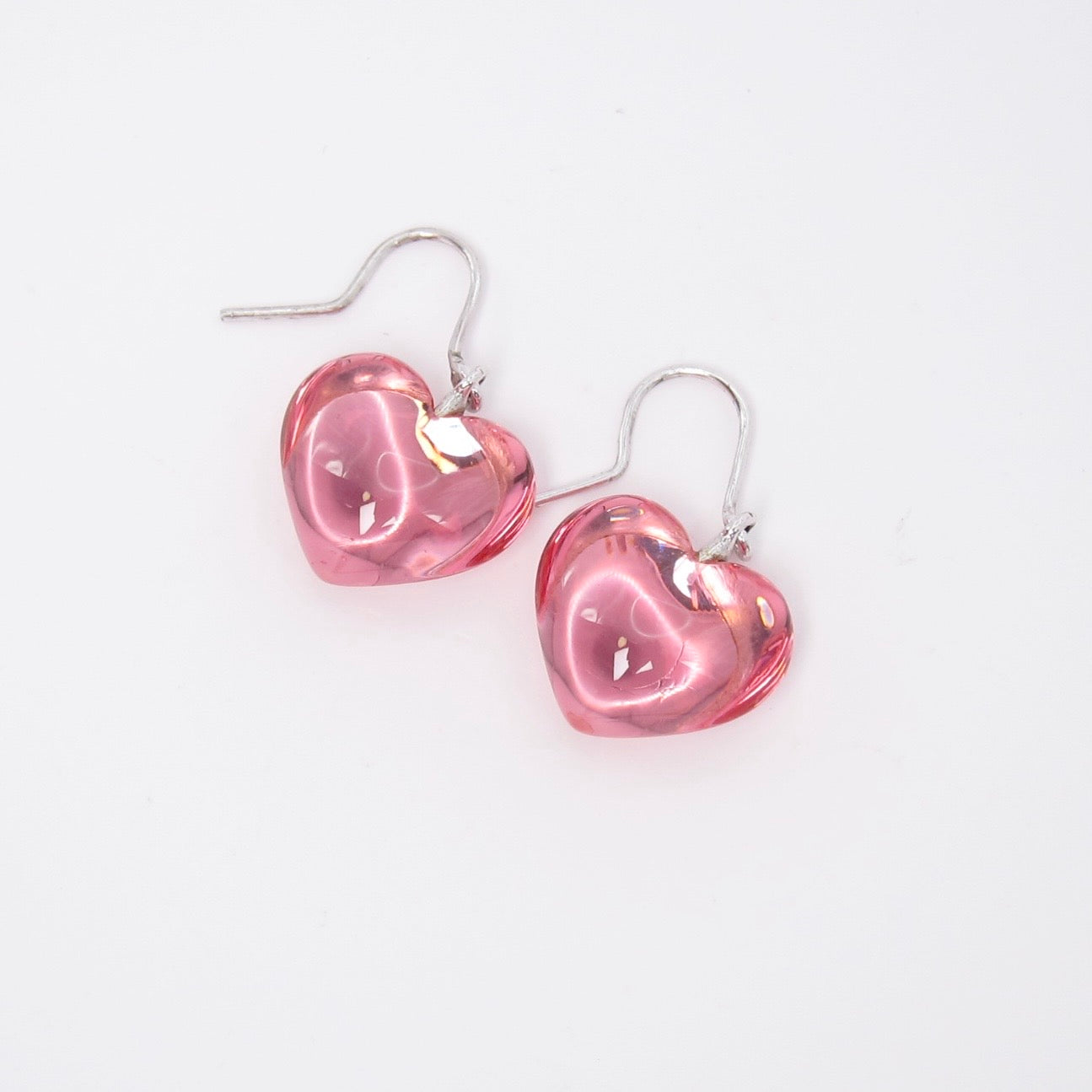 Baccarat Vintage Pink Crystal Heart 925 Silver Earrings